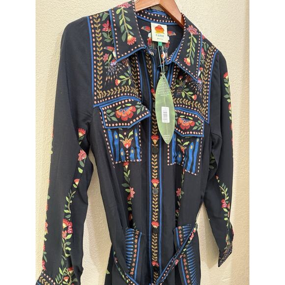 Farm Rio Black Toucan Garden Midi Dress Women's Size S - Picture 7 of 8
